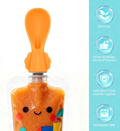 Vista 3 de Cuchara universal para alimentos para bebés, paquete de 10, cucharas de silicona para bebés, para viajes, para comida de bebé, cuchara exprimible