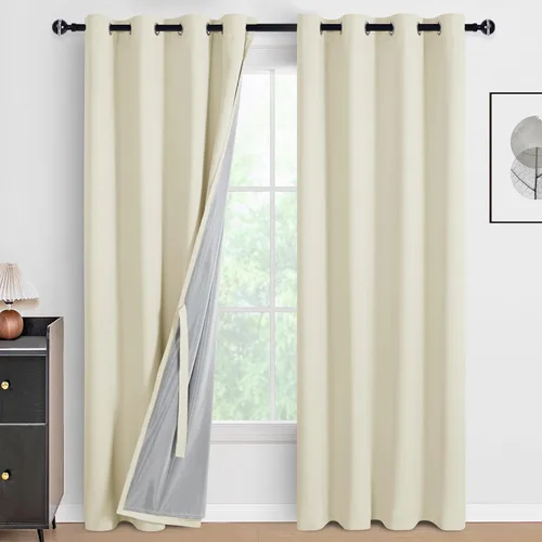 Vista 145 de DWCN - Cortinas 100% opacas para dormitorio con forro negro, cortinas de ventana de doble capa con aislamiento térmico que oscurecen toda la Azul