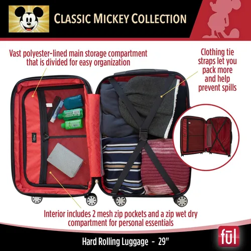Vista 4 de FUL Disney Mickey Mouse - Maleta rígida con ruedas giratorias plateado Disney Mickey Mouse - Maleta rígida con ruedas giratorias