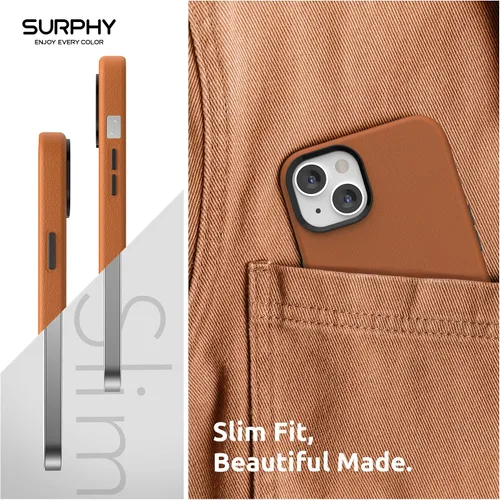 Vista 5 de SURPHY Compatible con iPhone 13, funda de piel sintética de alta calidad (con botones metálicos y forro de microfibra) para 13 (6.1 pulgadas 2021)