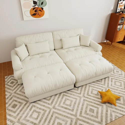 Vista 77 de Sofá modular de gran tamaño de 94 pulgadas, sofás seccionales grandes de color beige y blanco para sala de estar, juego de sofá de terciopelo, sofás