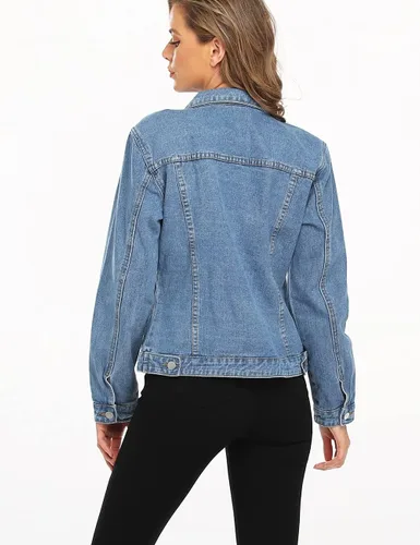 Vista 4 de Dilgul Chaqueta de mezclilla para mujer, casual, de manga larga, básica, con botones