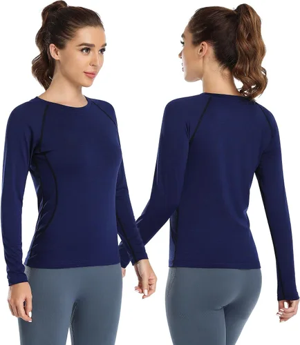 Vista 3 de Ullony Camiseta de manga larga para mujer que absorbe la humedad, camiseta de entrenamiento de manga larga para mujer, ajuste seco, yoga, atletismo