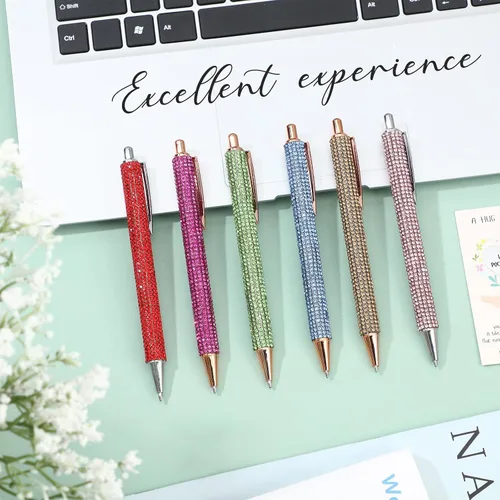 Vista 4 de Jeyiour 6 Bolígrafos Bling Lindos de Diamante con Rinstones de Boda, Bolígrafos Metálicos Retráctiles de Cristal Brillantes para Mujeres, Bolígrafo