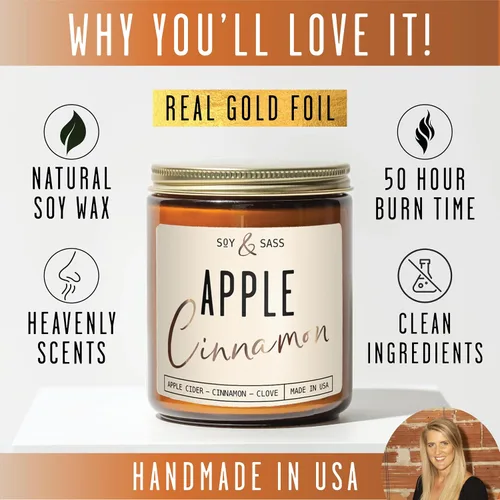 Vista 9 de Velas de Manzana y Canela, Vela de Manzana y Canela - 'Apple Cinnamon' Infundida con Aceites Esenciales I Velas de Soja Aromáticas Fuertes