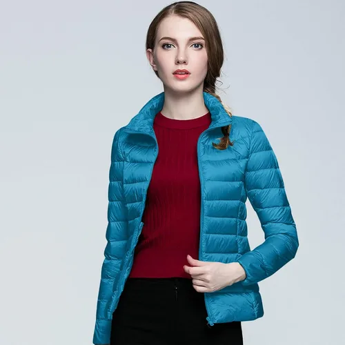 Vista 2 de Chaqueta acolchada plegable para mujer, ligera, corta, para invierno, a la moda, ajustada, con capucha, abrigo de burbujas, chaquetas acolchadas