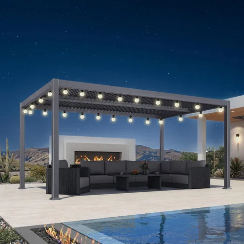 Vista 29 de Pérgola PURPLE LEAF con listones de 8 x 10 pies para exteriores con sistema de drenaje