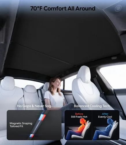 Vista 4 de Wigoo para Tesla Model S Accesorios Parasol Techo, Interior Negro