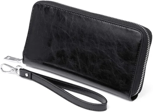 Vista 4 de JEEBURYEE Carteras para mujer RFID bloqueo de cuero cremallera alrededor de la muñeca embrague bolsa de viaje