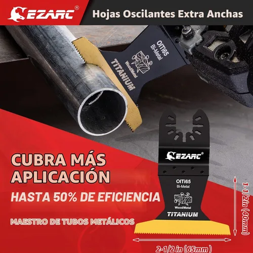 Vista 2 de EZARC Hojas de sierra oscilante de titanio, 3 cuchillas multiherramienta extendidas para metal, clavos de madera, corte de tornillos, plástico