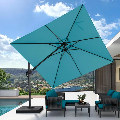 Vista 110 de PURPLE LEAF Sombrilla de patio de 8 pies para exteriores, sombrilla voladiza cuadrada de aluminio con rotación de 360 grados para jardín, terraza