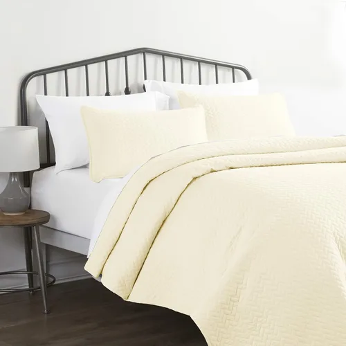 Vista 8 de Linen Market Juego de ropa de cama de 3 piezas color marfil tamaño Queen – Una colcha ligera y edredones lavables a máquina – Incluye colcha