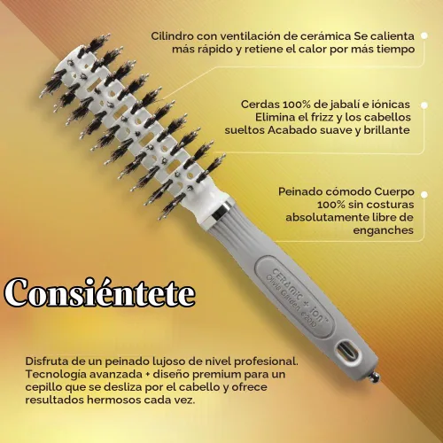 Vista 3 de Olivia Garden Cerámica + Ion Turbo Vent Combo Cepillo de pelo (cerdas iónicas y 100% de jabalí)