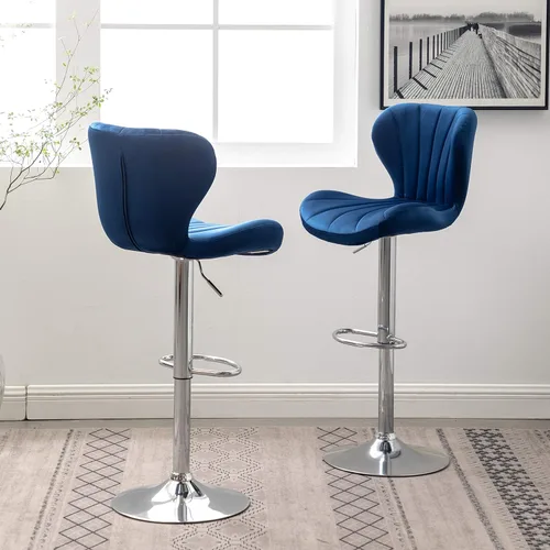 Vista 7 de Roundhill Furniture Ellston - Taburetes de bar giratorios ajustables de terciopelo, color azul, juego de 2