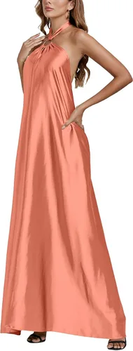 Vista 3 de LYANER Vestido largo sin mangas con anillo de satén para mujer, sin espalda, holgado, con vuelo
