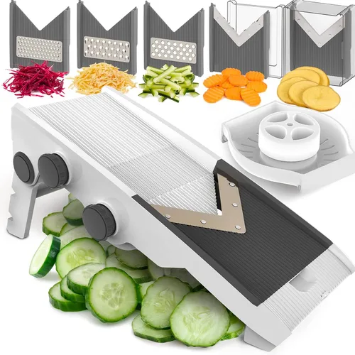Vista 10 de MuellerLiving Mandoline Slicer para cocina, acero inoxidable, rebanar o corte juliana, picadora de verduras, rebanadora de frutas
