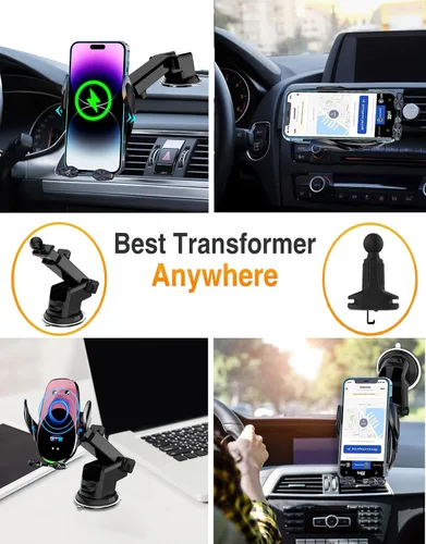Vista 7 de Soporte inalámbrico para cargador de automóvil, carga rápida, sujeción automática de 15 W, soporte inteligente de inducción de control dual