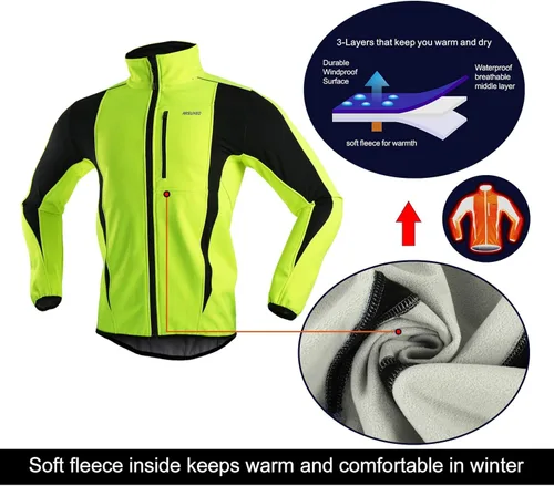 Vista 4 de Chaqueta térmica para ciclismo (tejido Softshell, resistente al viento, impermeable, 15K) de ARSUXEO