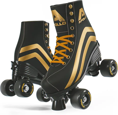 Vista 10 de APOLLO Patines de ruedas – Patines retro para niñas y mujeres – Patines cuádruples ajustables con tacón alto – Disco Quads Reina bailando