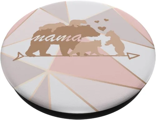 Vista 2 de Mama Bear Pop Socket 4 Cubs - Soporte para teléfono para mujer, diseño de oso de mamá, Negro