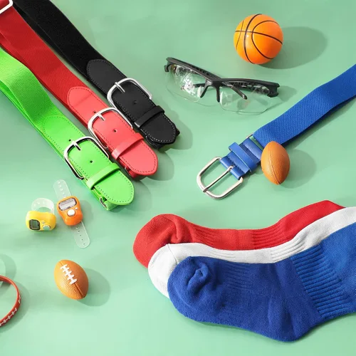 Vista 4 de Sureio Juego de 15 calcetines de béisbol y cinturón de verano para niños, 5 cinturones de béisbol y 10 pares de calcetines de sóftbol hasta