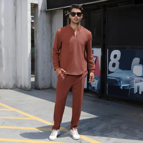 Vista 39 de FZNHQL Conjunto deportivo de moda para hombre, 2 piezas, casual, atlético, para correr, manga corta/larga, conjunto para hombre