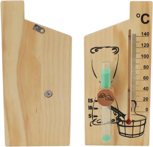 Vista 3 de Karlak Sauna Thermometer Hourglass 15 Minute Sand Timer 0 to 140 Celsius Degree Temperature Wall Mount Sauna Accessory