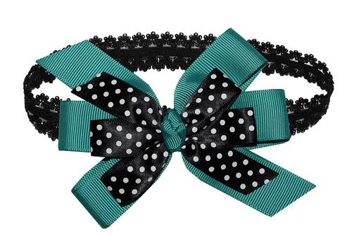 Vista 31 de WEBB DIRECT2U WD2U - Diadema elástica con lazo de grogrén de puntos negros para niñas (verde manzana)