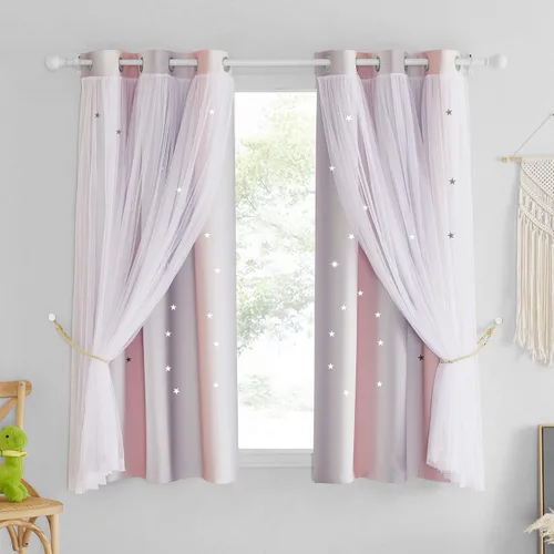 Vista 29 de NICETOWN Cortinas para Dormitorio de Niñas Infantiles con Estrellas Caladas Ventana 2 Capas Cortina 63 Pulgadas de Longitud Oscurecimiento