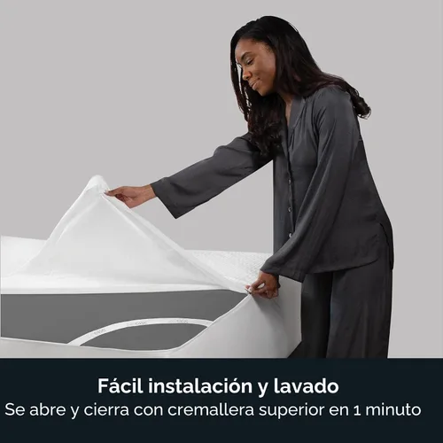 Vista 5 de AllerEase - Protector de colchón impermeable con cremallera platino tamaño individual, cremallera de 360 grados, barrera de alérgenos, equilibrio