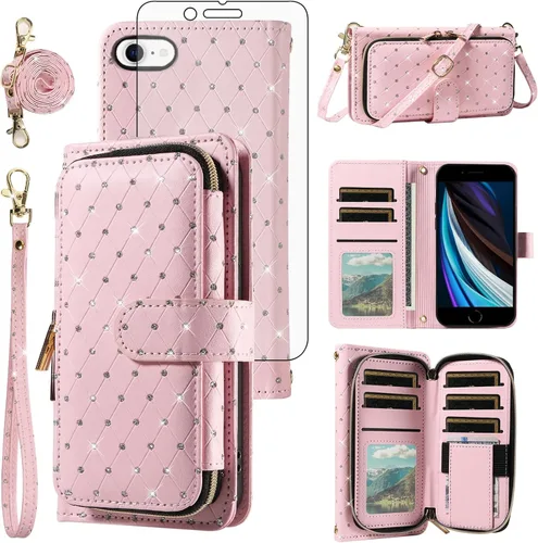 Vista 191 de Funda para teléfono iPhone 6 6S con cremallera y protector de pantalla con protector de pantalla, correa de cordón cruzado, ranura para iPhone 6 Six