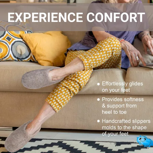Vista 6 de HAUSSIMPLE Wool Indoor Slippers Unisex Cozy House Shoes for Men Women Natural Sheep Felt Bedroom Warm Slip-On Soft Comfy Sheepskin Loafers