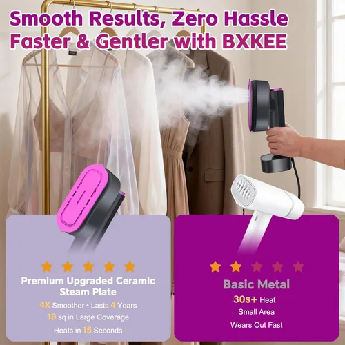 Vista 6 de Vaporizador de mano para ropa, vaporizador y plancha 2 en 1, calor rápido de 1200 W, tanque de agua desmontable de 6.4 fl oz, vaporizador portátil