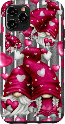 Vista 29 de Pink Heart Pattern On Grey Striped Decor Valentine Gnome Case for iPhone 17
