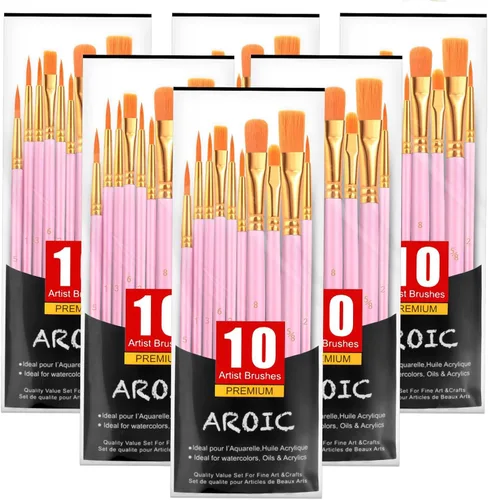 Vista 20 de AROIC Pinceles de Pintura Pequeños a Granel, 80 Piezas de Pinceles de Pintura de Cerdas de Nylon Negro para Niños con Punta Plana Redonda