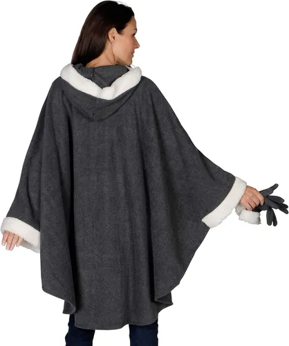 Vista 3 de Le Moda Capa con capucha para mujer con guantes a juego, colección de invierno, talla única