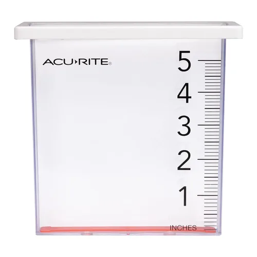 Vista 7 de AcuRite 00850A2, Pluviómetro con Lupa, Fácil de Leer, Capacidad de 5 pulgadas, Azul