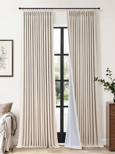 Vista 40 de Cortinas opacas plisadas de lino beige y blanco de 90 pulgadas de largo para dormitorio o sala de estar, juego de 2 paneles, oscurecimiento