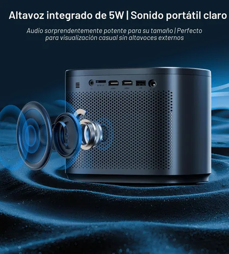 Vista 7 de Miroir Mini proyector, proyector HD para el hogar con altavoz incorporado, enfoque automático, corrección trapezoidal, portátil para películas al