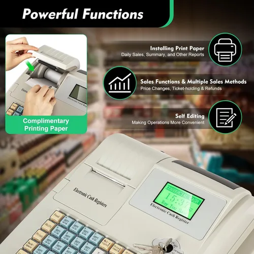 Vista 6 de Sistema POS 48 llaves caja registradora para pequeñas empresas, minoristas, supermercados, 8 pantalla LED digital caja registradora electrónica