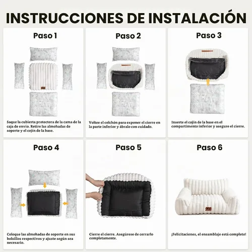 Vista 7 de Sofá de gato para mascotas, bonita cama para gatos de interior Crema