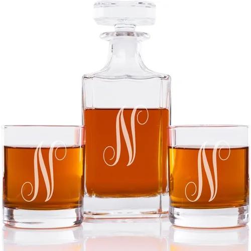Vista 17 de Abby Smith Juego de decantador de whisky con inicial de estilo lujoso y vasos de rocas, letra A