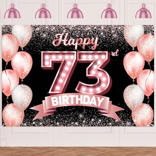 Vista 249 de Cartel de feliz cumpleaños décimo oro rosa, telón de fondo, saludos a 10 años, globos de confeti, decoración temática para niñas de 10 años