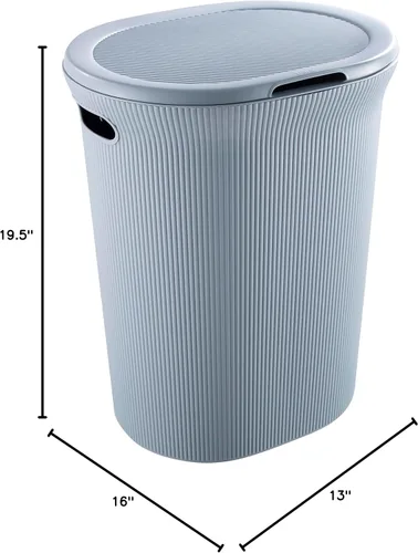 Vista 6 de Superio Colección acanalada - Cesto decorativo de plástico para ropa sucia con tapa y asas recortadas, azul (1 paquete) Organizador de cesta