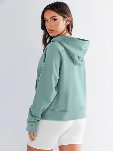 Vista 5 de Prinbara Sudaderas con capucha corta con media cremallera para mujer, sudadera de forro polar con cremallera de un cuarto, ropa de otoño