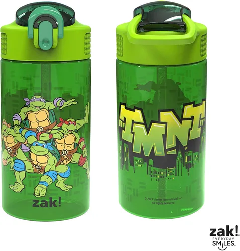Vista 7 de Zak Designs Teenage Mutant Ninja Turtles - Botella de agua para niños para la escuela o viajes, paquete de 2 botellas de agua de plástico duradero