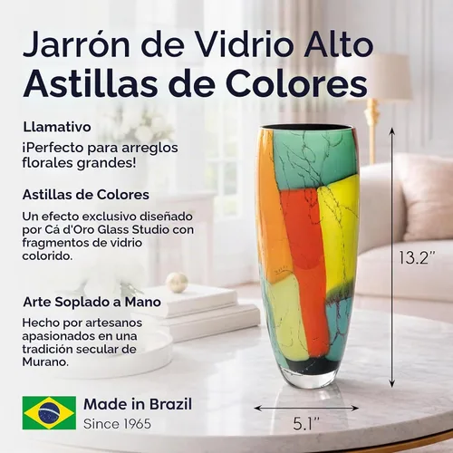 Vista 2 de Jarrón de cristal estilo Murano soplado a mano efecto astillas