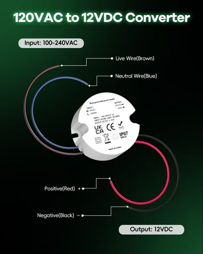 Vista 6 de Controlador de fuente de alimentación LED de 12 V, transformador de voltaje constante impermeable IP67, convertidor de 120 VCA a 12 V CC para tiras