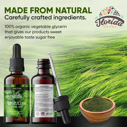 Vista 3 de Tintura de espirulina, extracto orgánico de espirulina (Arthrospira Platensis) Suplemento herbal, sin OMG en glicerina vegetal orgánica prensada