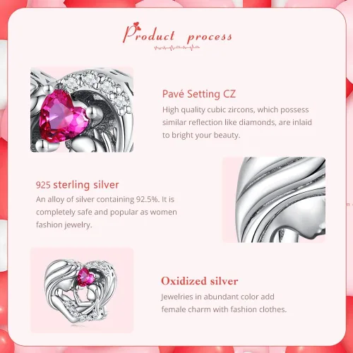 Vista 7 de MUNDELL Authentic 925 Sterling Silver Pistol with Rose Charm Mom Heart Shaped Bead Charm Bird Pendant Charm for Original Silver Bracelet or Bangle